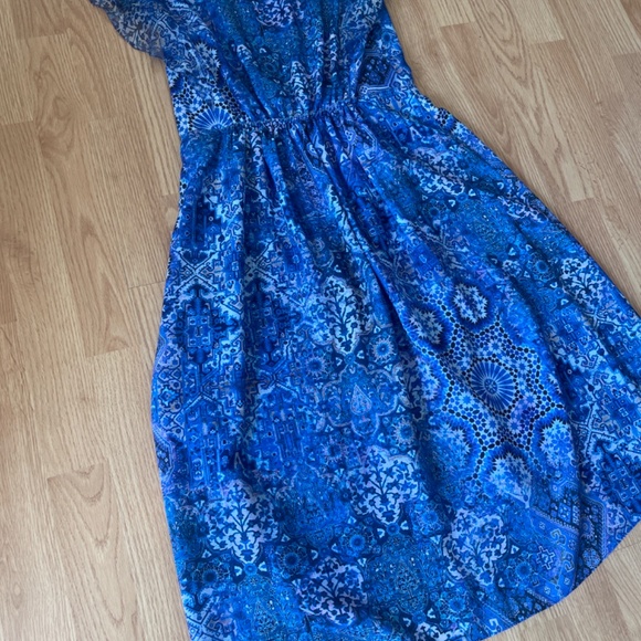 Elie Tahari Blue Sleeveless Chiffon Layover Fit and Flare Midi Dress Size 6 - Picture 10 of 11